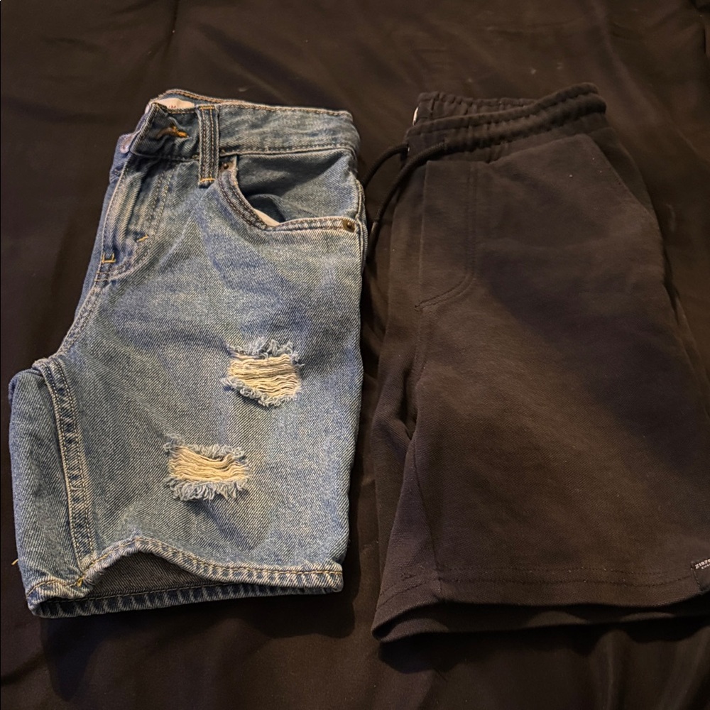 Zara  sweat shorts and Levi light Blue Ripped Denim Shorts